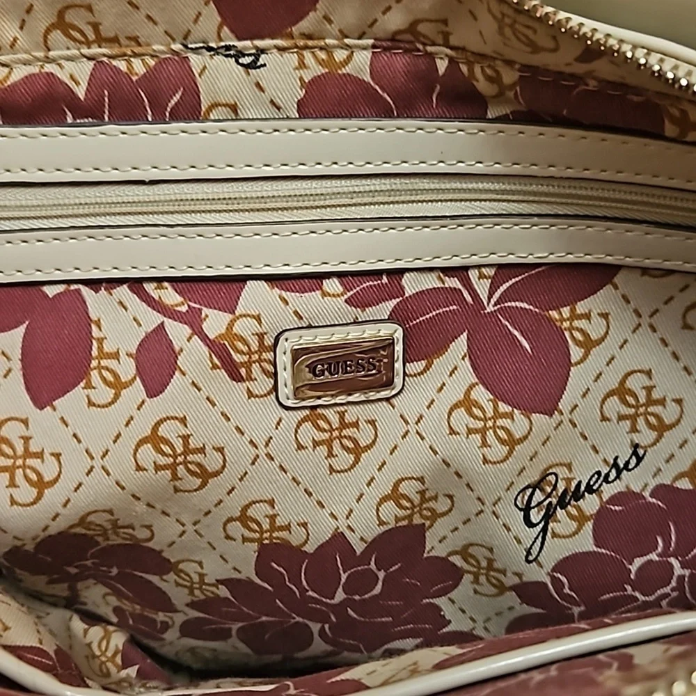 VTG GUESS 1990s Brown Cream Trim Logo Monogram Reama Tote Bag